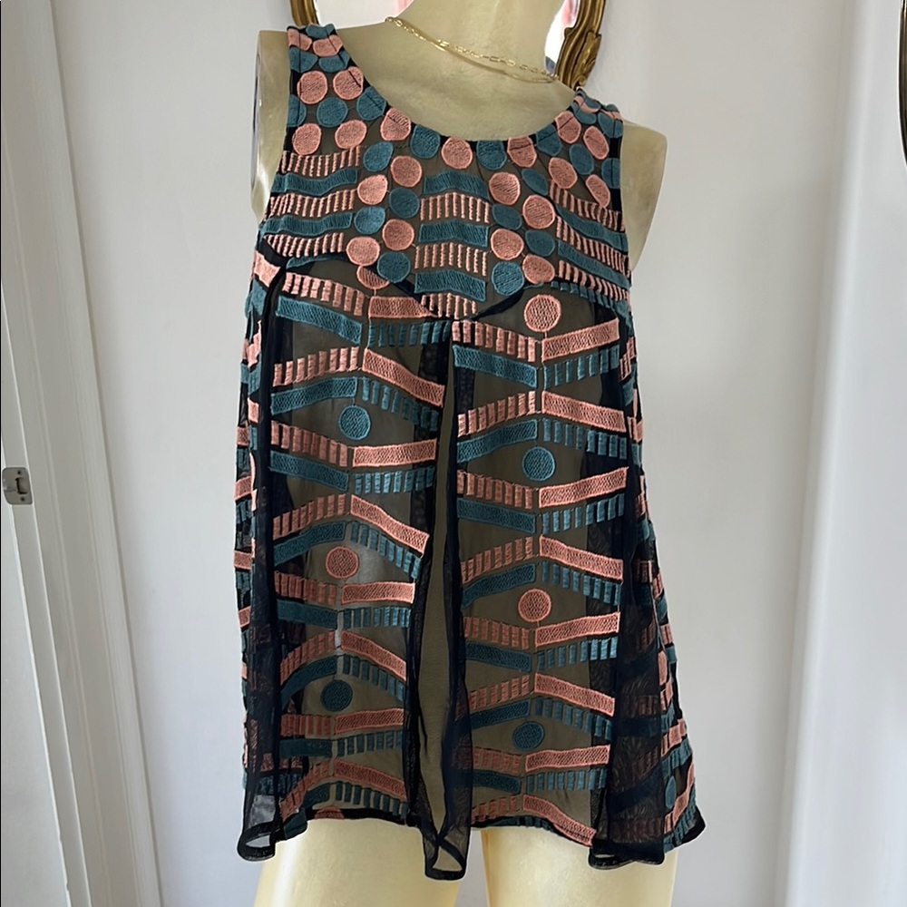 Anthropologie Akemi + Kin Sheer Geometric Patterned Sleeveless Top